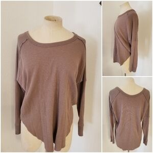 TNA Aritzia Waffle Knit Alder Thermal Top Brown